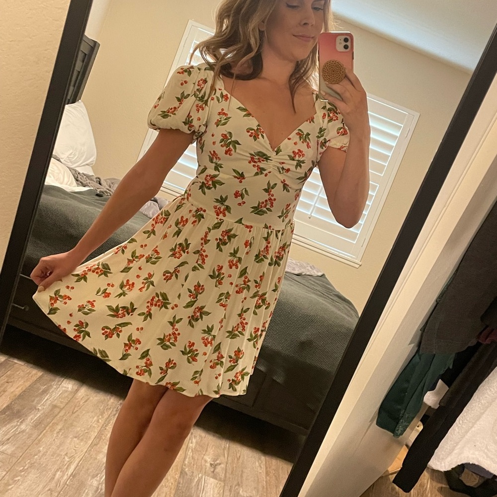 Reformation Red and Cream Puff Sleeve Mini Sundress